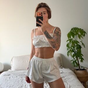 White Ruffled Crop Top and Shorts PJ Set
